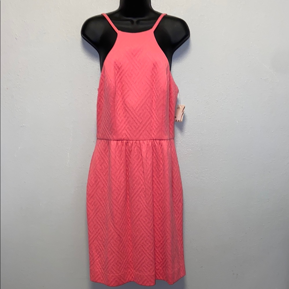 Milly Pink Sleeveless Halter Sheath Midi Dress With Pockets 3488
